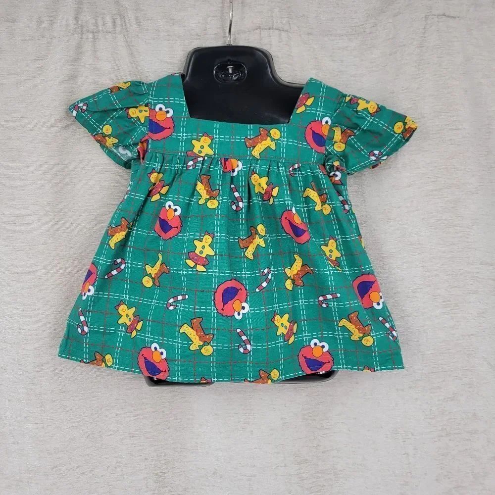Vintage Handmade Green Elmo Holiday Candycane Gingerbread Top Toddler